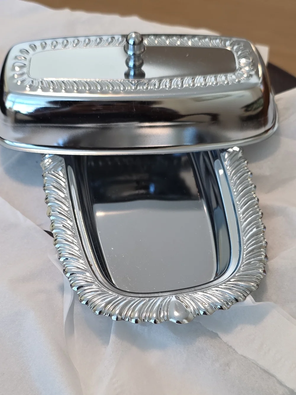 Silver Decorative Butter Dish with Ornate Rim - Home Bath